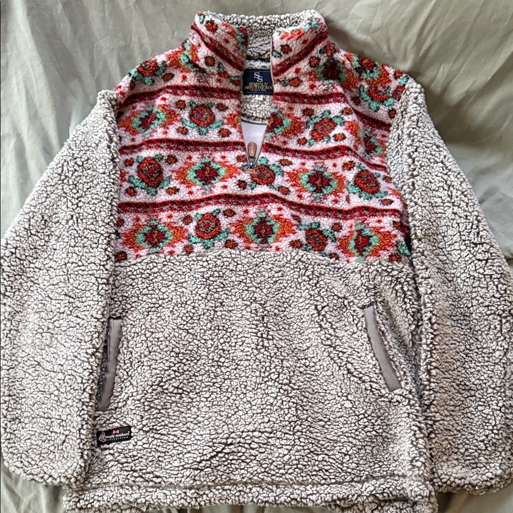Simply Southern Sherpa Quarter-Zip with Turtle Aztec design